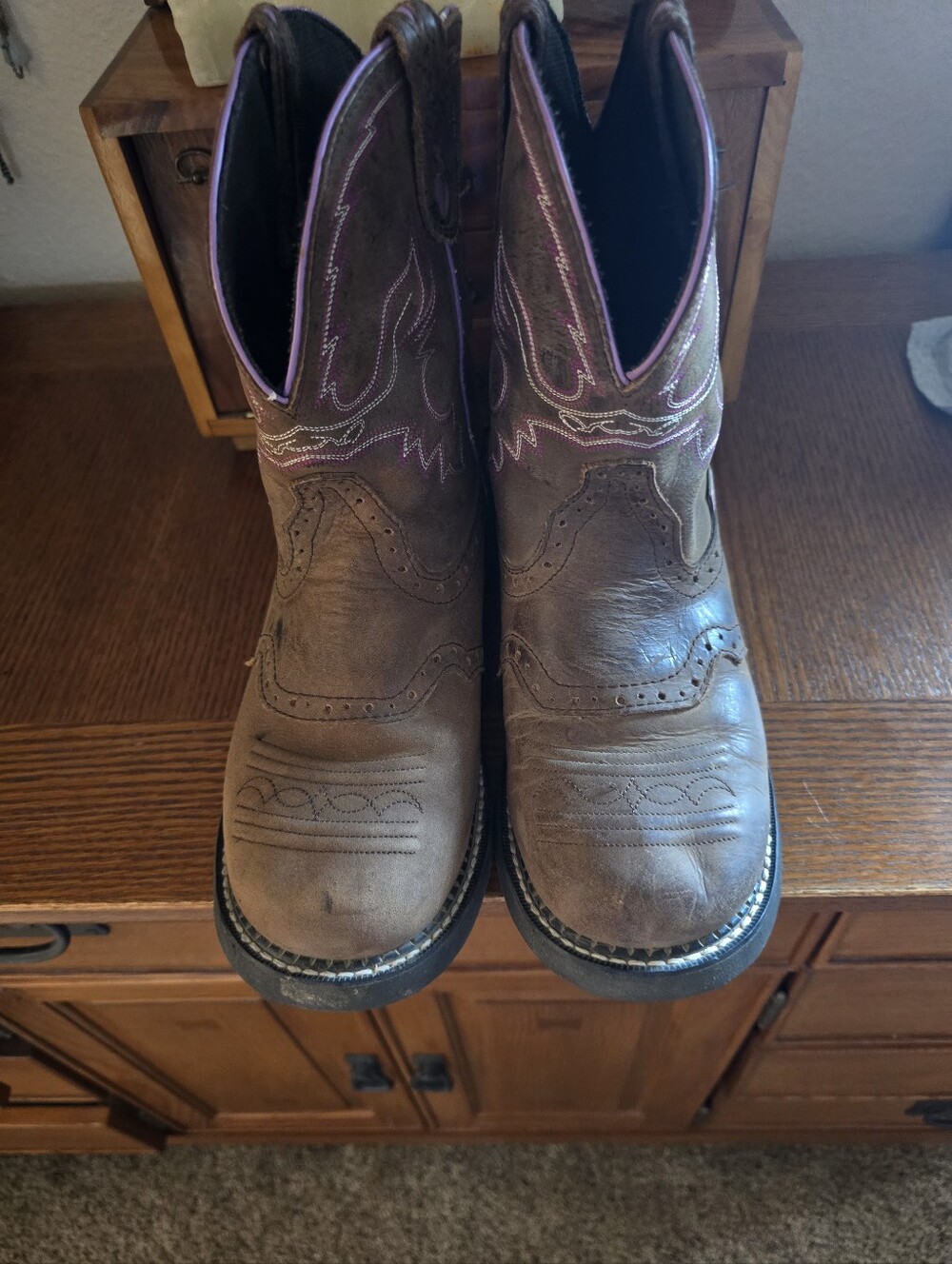 Women's Gemma Brown Leather Western Boots with Purple Lining